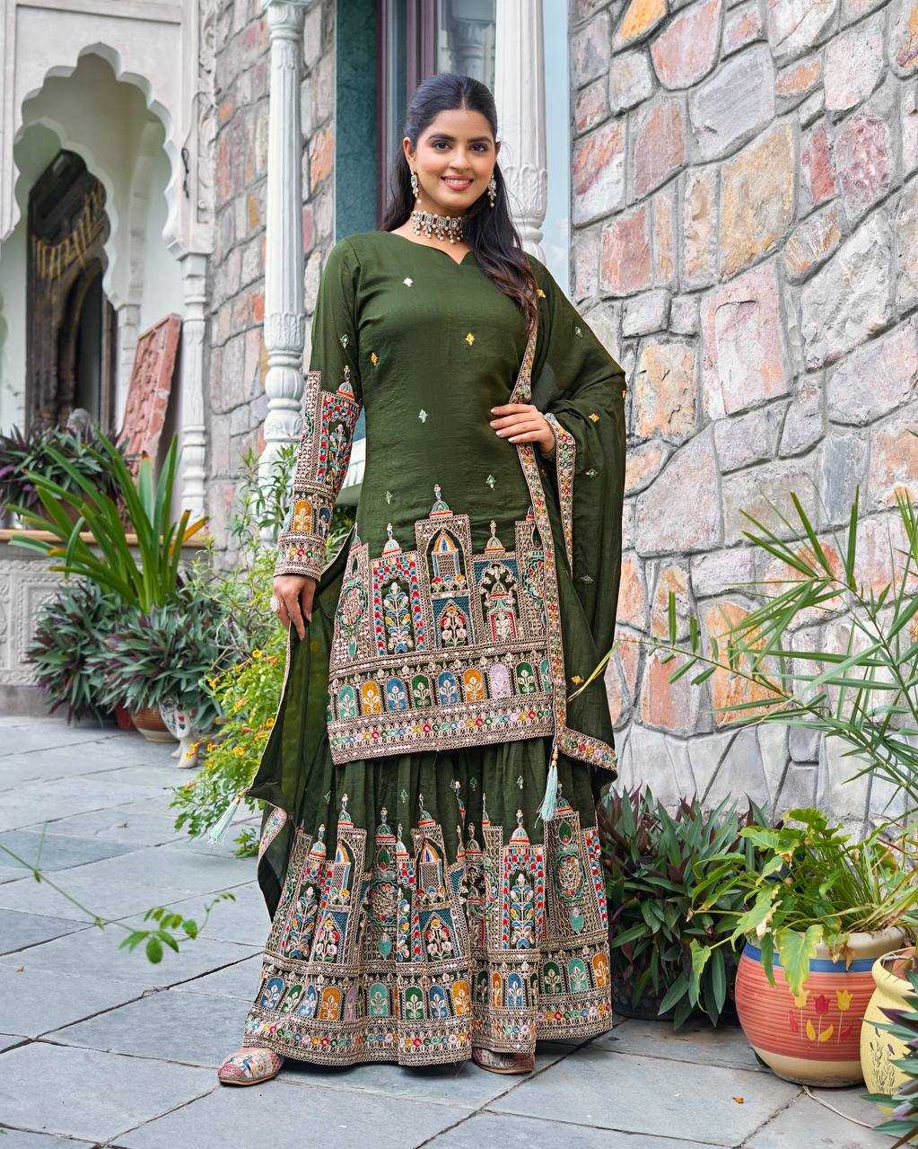 Ynf Chinon Silk KESH499 5185 Suits & Dresses Wedding Collections Festive Collections Wholesale Palazzo Suit Embroidered Suits Wedding Outfits Manufacturer