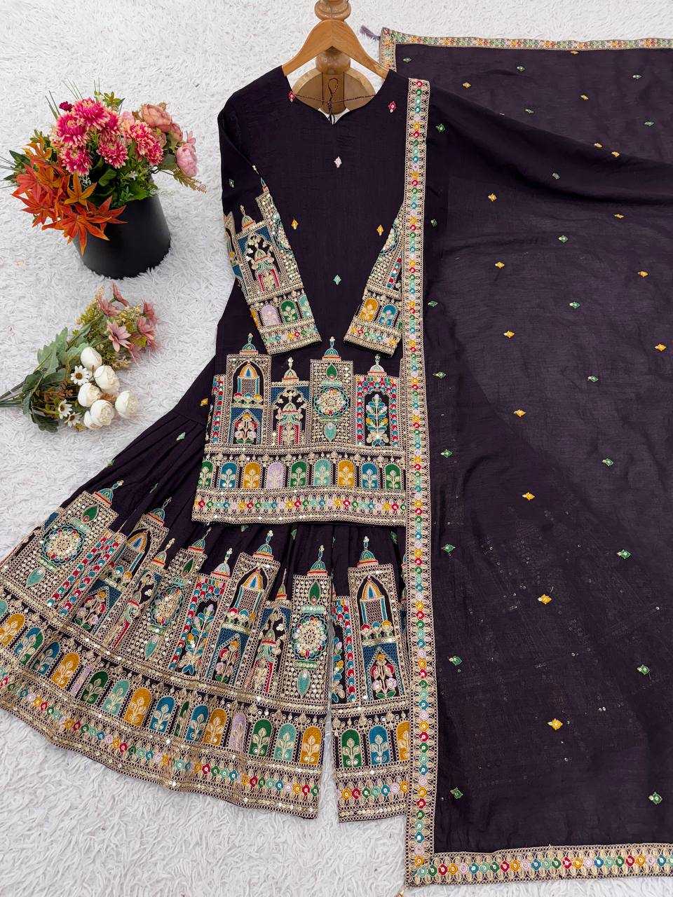 Ynf Chinon Silk KESH499 5185 Suits & Dresses Wedding Collections Festive Collections Wholesale Palazzo Suit Embroidered Suits Wedding Outfits Manufacturer