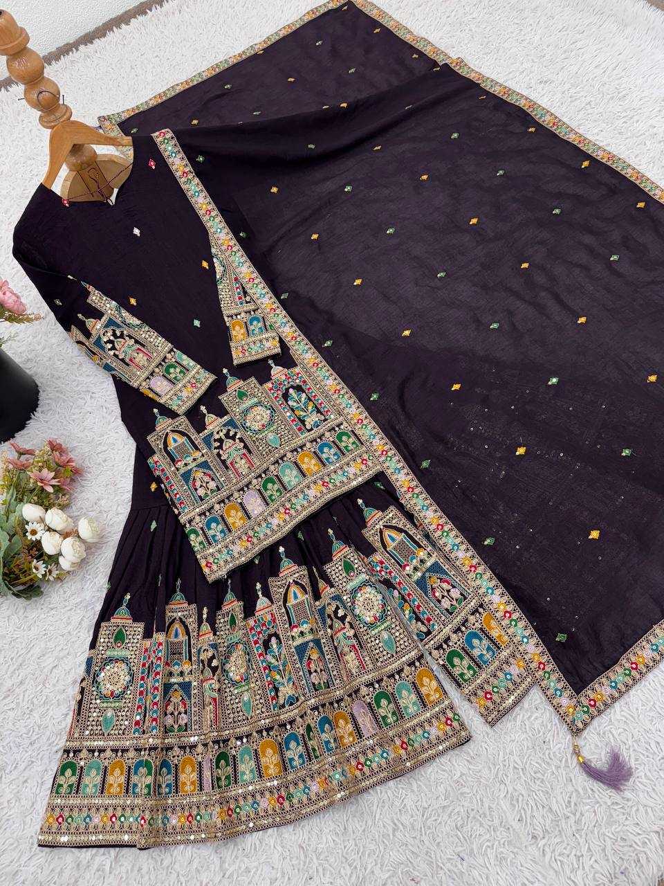 Ynf Chinon Silk KESH499 5185 Suits & Dresses Wedding Collections Festive Collections Wholesale Palazzo Suit Embroidered Suits Wedding Outfits Manufacturer