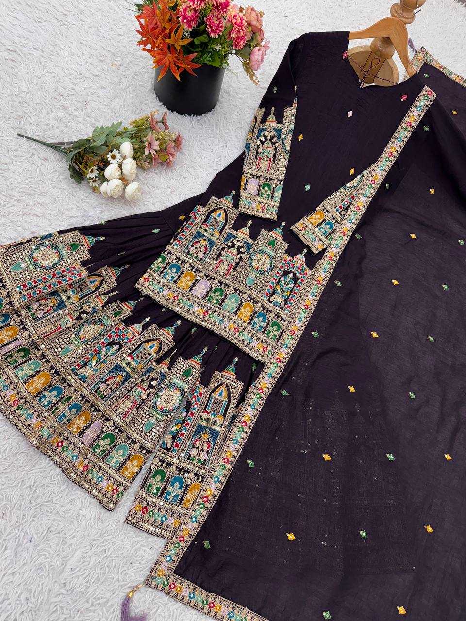 Ynf Chinon Silk KESH499 5185 Suits & Dresses Wedding Collections Festive Collections Wholesale Palazzo Suit Embroidered Suits Wedding Outfits Manufacturer