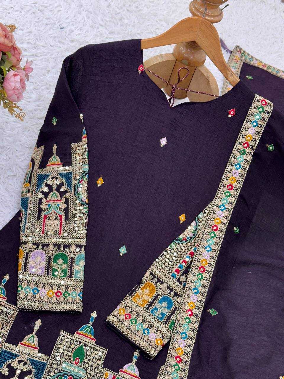 Ynf Chinon Silk KESH499 5185 Suits & Dresses Wedding Collections Festive Collections Wholesale Palazzo Suit Embroidered Suits Wedding Outfits Manufacturer