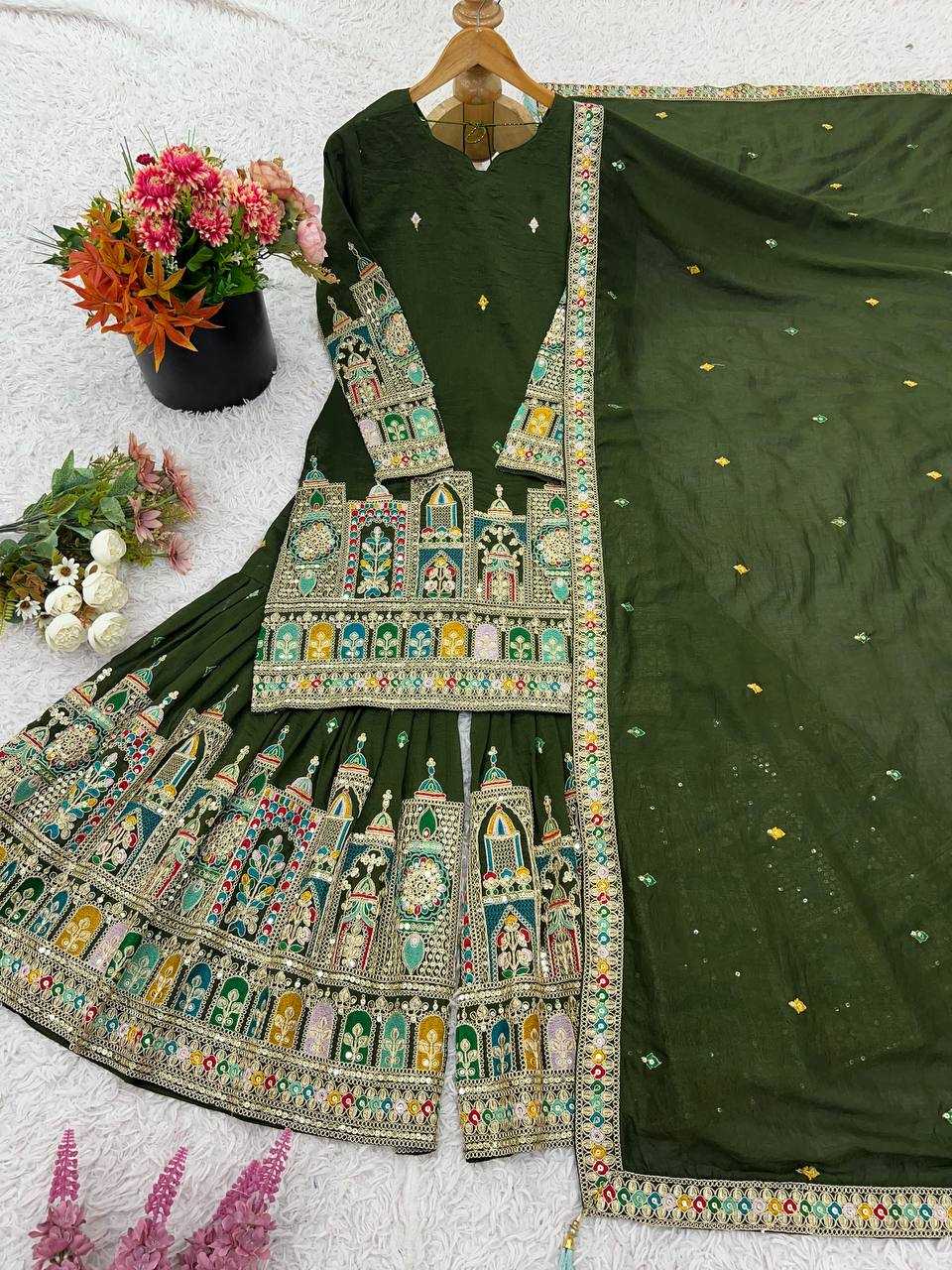 Ynf Chinon Silk KESH499 5185 Suits & Dresses Wedding Collections Festive Collections Wholesale Palazzo Suit Embroidered Suits Wedding Outfits Manufacturer