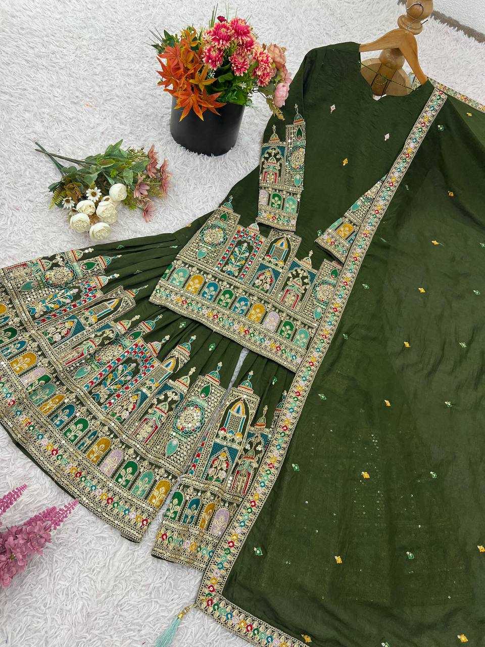 Ynf Chinon Silk KESH499 5185 Suits & Dresses Wedding Collections Festive Collections Wholesale Palazzo Suit Embroidered Suits Wedding Outfits Manufacturer