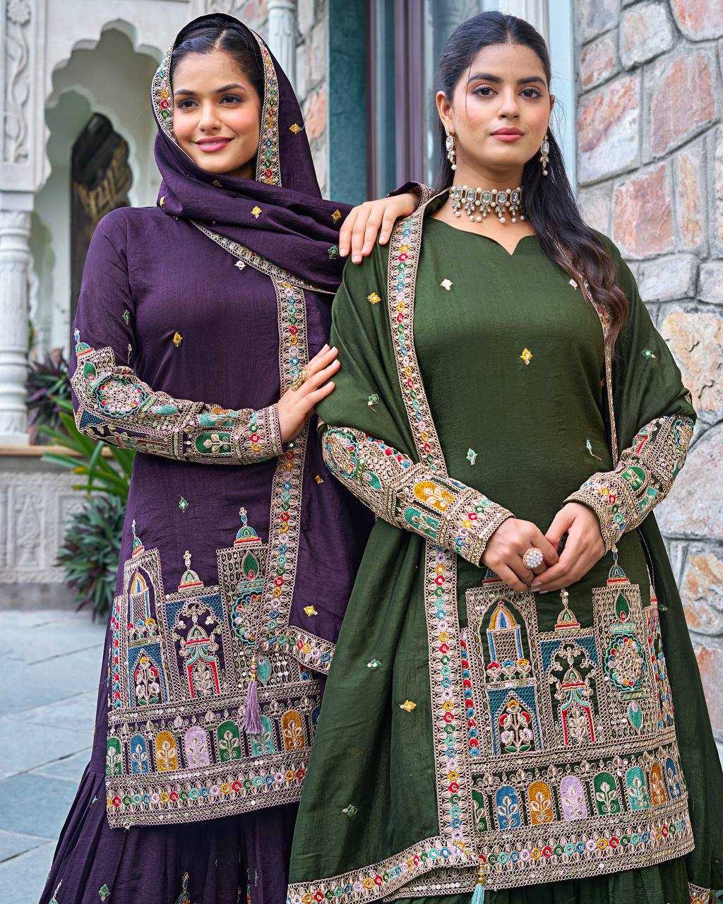 Ynf Chinon Silk KESH499 5185 Suits & Dresses Wedding Collections Festive Collections Wholesale Palazzo Suit Embroidered Suits Wedding Outfits Manufacturer