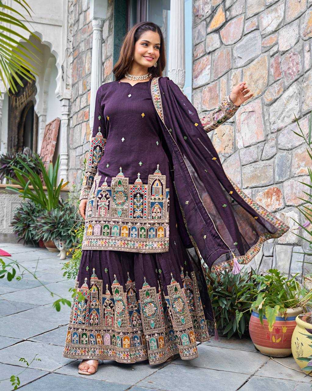 Ynf Chinon Silk KESH499 5185 Suits & Dresses Wedding Collections Festive Collections Wholesale Palazzo Suit Embroidered Suits Wedding Outfits Manufacturer