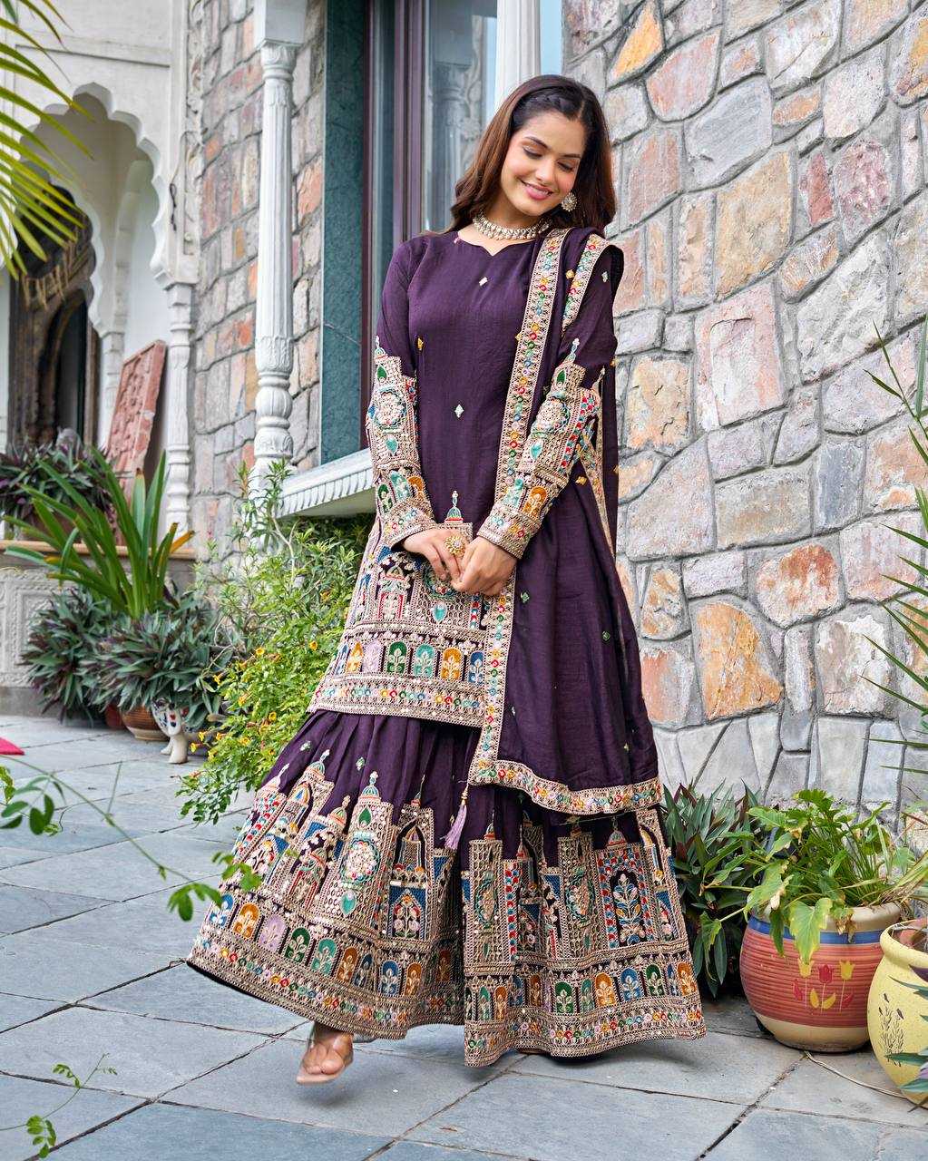 Ynf Chinon Silk KESH499 5185 Suits & Dresses Wedding Collections Festive Collections Wholesale Palazzo Suit Embroidered Suits Wedding Outfits Manufacturer