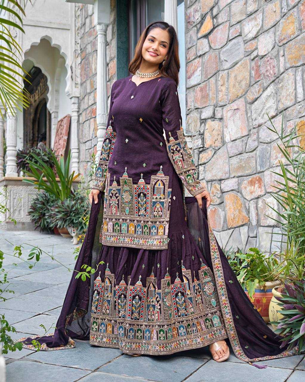 Ynf Chinon Silk KESH499 5185 Suits & Dresses Wedding Collections Festive Collections Wholesale Palazzo Suit Embroidered Suits Wedding Outfits Manufacturer