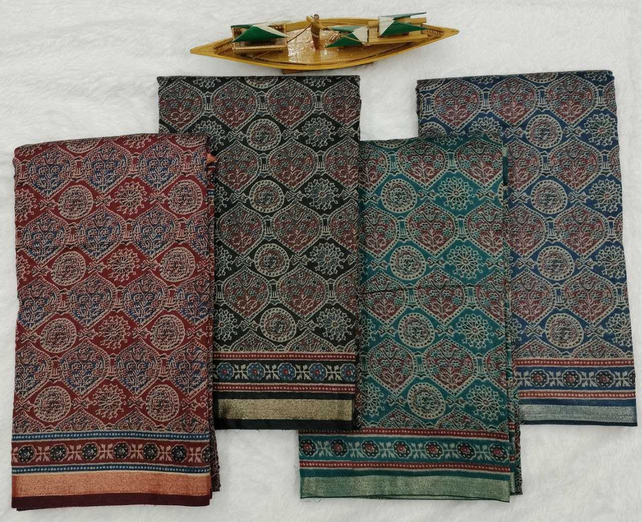 Ynf Cotton KESH525 COTTON AJRAKH Vol-2 Sarees Wholesale Ladies Sarees Ajrakh Sarees Zari Border Sarees Manufacturer