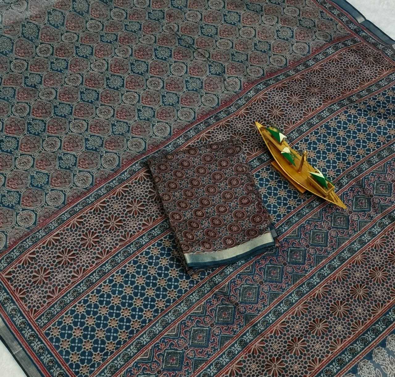 Ynf Cotton KESH525 COTTON AJRAKH Vol-2 Sarees Wholesale Ladies Sarees Ajrakh Sarees Zari Border Sarees Manufacturer