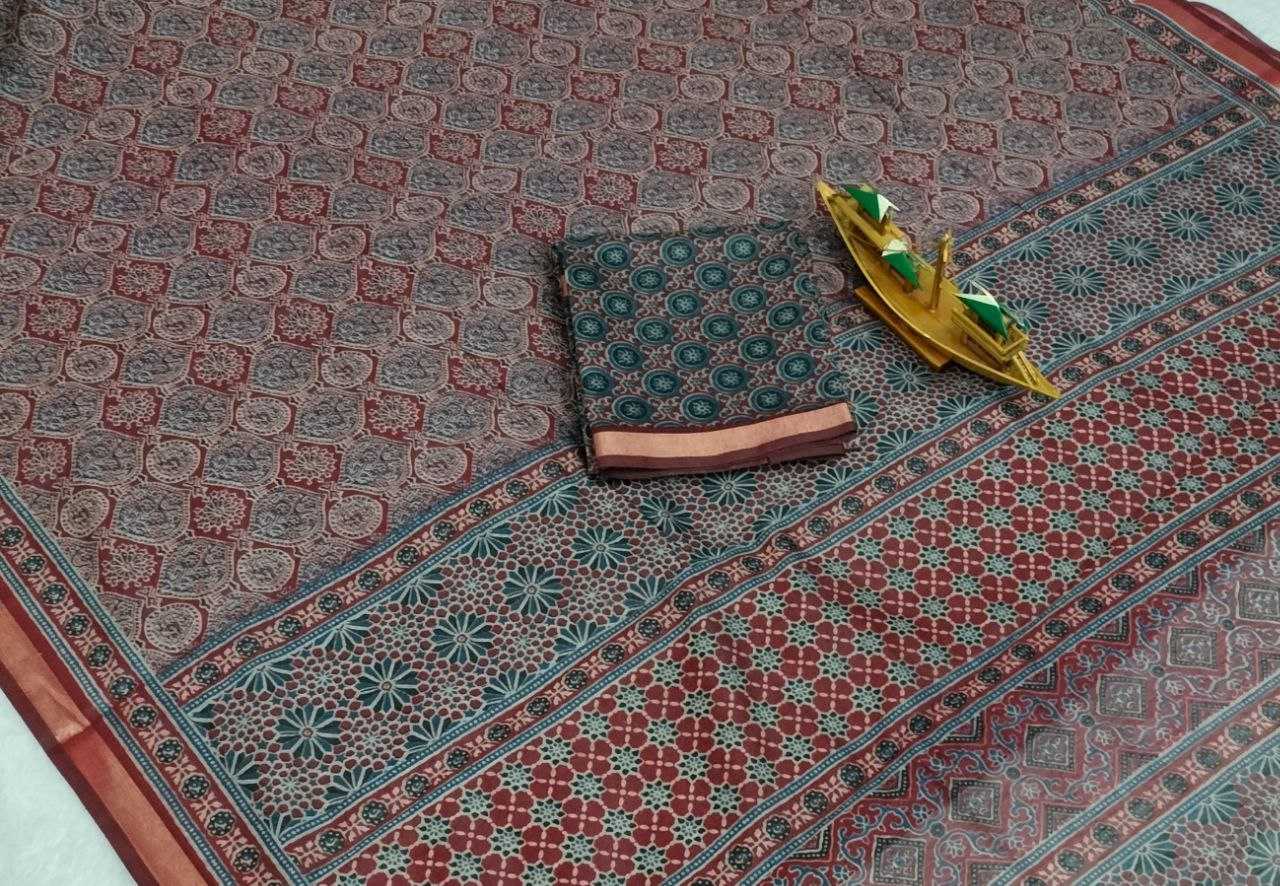 Ynf Cotton KESH525 COTTON AJRAKH Vol-2 Sarees Wholesale Ladies Sarees Ajrakh Sarees Zari Border Sarees Manufacturer
