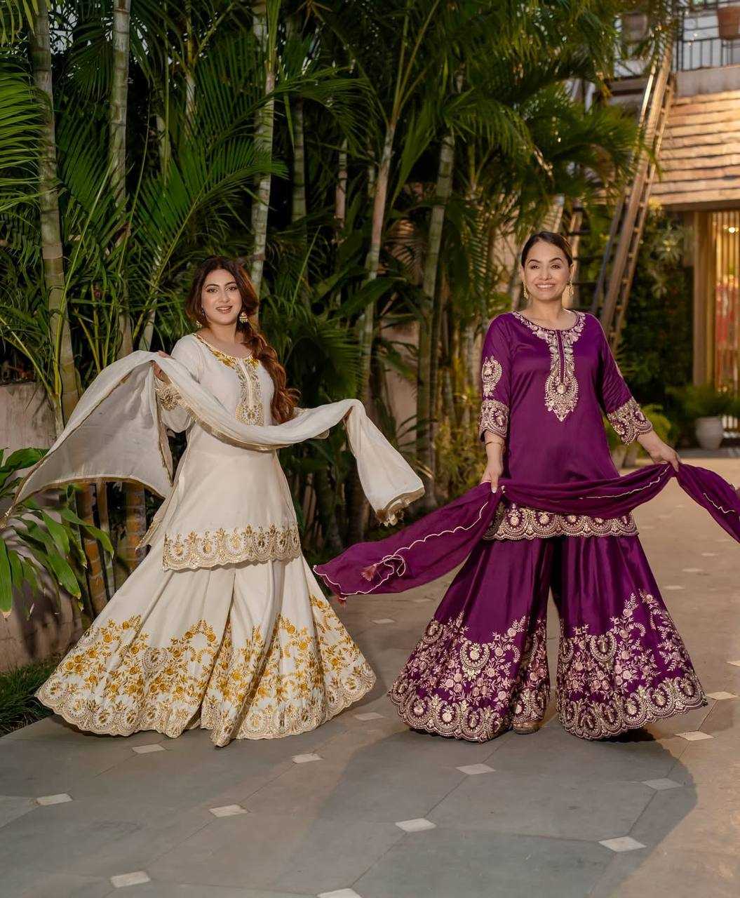 Ynf Crepe Silk KESH528 460 Suits & Dresses Wedding Collections Festive Collections Wholesale Sharara Salwar Suits Ladies Silk Suit Embroidered Suits Manufacturer