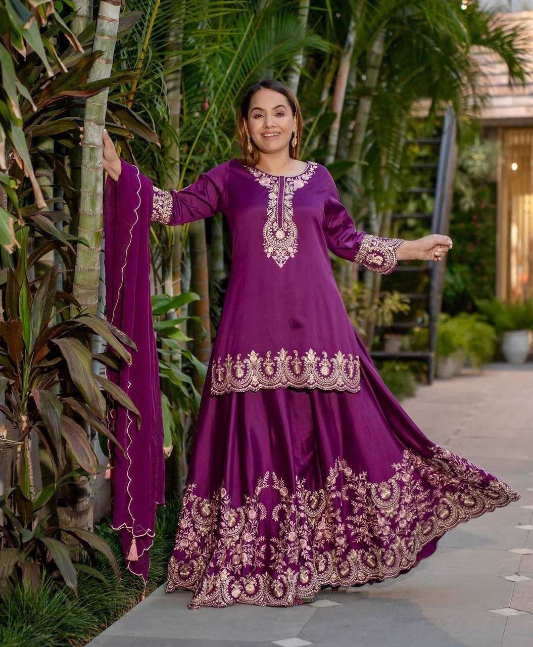 Ynf Crepe Silk KESH528 460 Suits & Dresses Wedding Collections Festive Collections Wholesale Sharara Salwar Suits Ladies Silk Suit Embroidered Suits Manufacturer