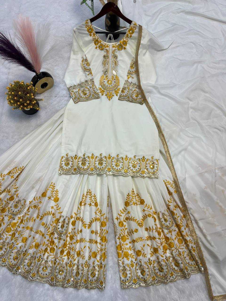 Ynf Crepe Silk KESH528 460 Suits & Dresses Wedding Collections Festive Collections Wholesale Sharara Salwar Suits Ladies Silk Suit Embroidered Suits Manufacturer