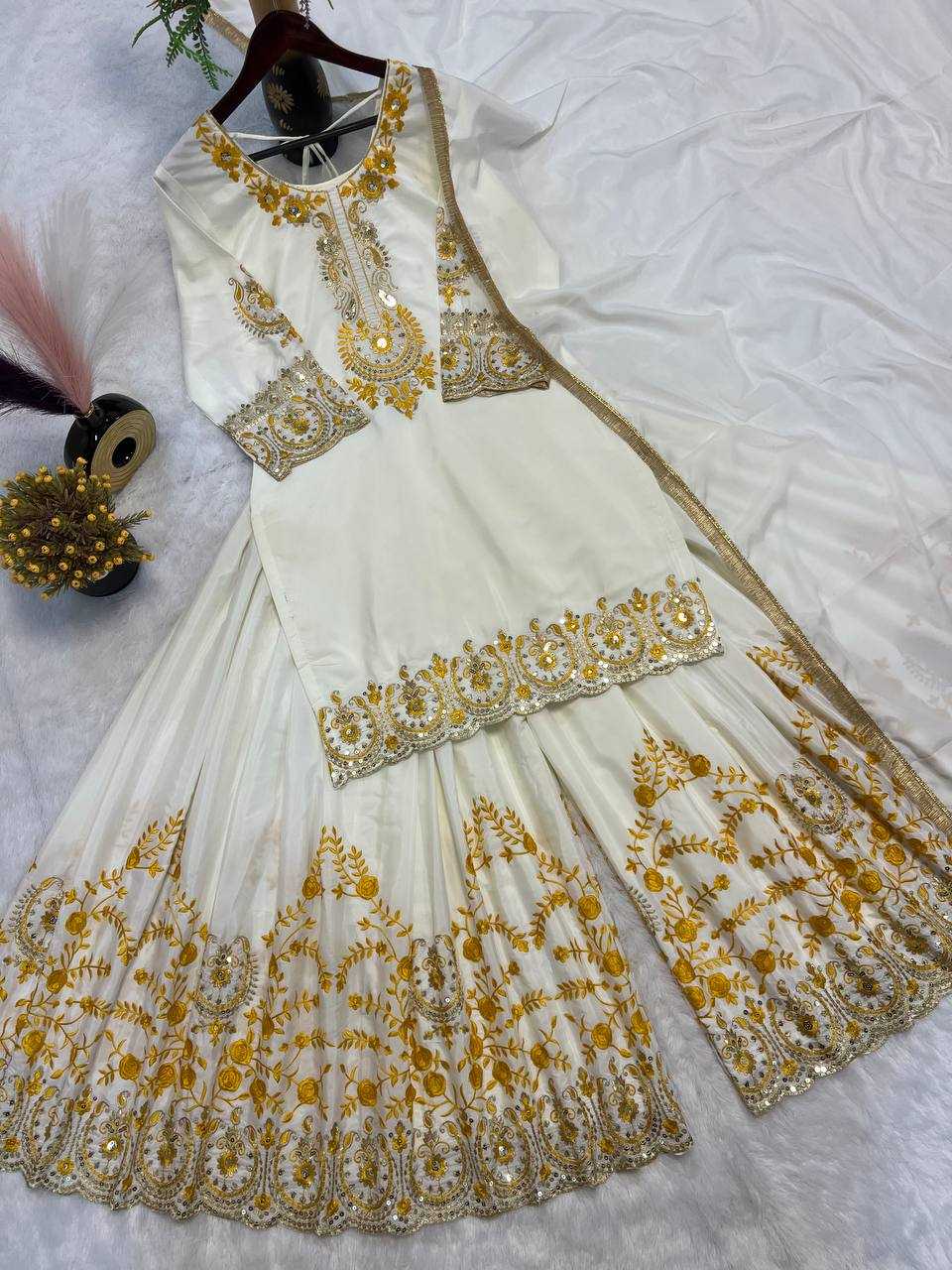 Ynf Crepe Silk KESH528 460 Suits & Dresses Wedding Collections Festive Collections Wholesale Sharara Salwar Suits Ladies Silk Suit Embroidered Suits Manufacturer