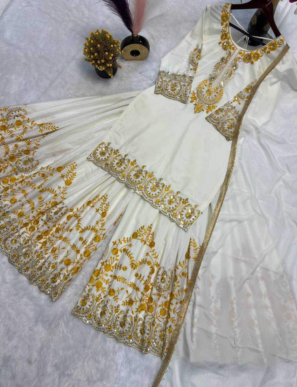 Ynf Crepe Silk KESH528 460 Suits & Dresses Wedding Collections Festive Collections Wholesale Sharara Salwar Suits Ladies Silk Suit Embroidered Suits Manufacturer