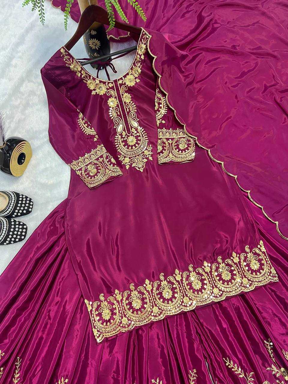 Ynf Crepe Silk KESH528 460 Suits & Dresses Wedding Collections Festive Collections Wholesale Sharara Salwar Suits Ladies Silk Suit Embroidered Suits Manufacturer