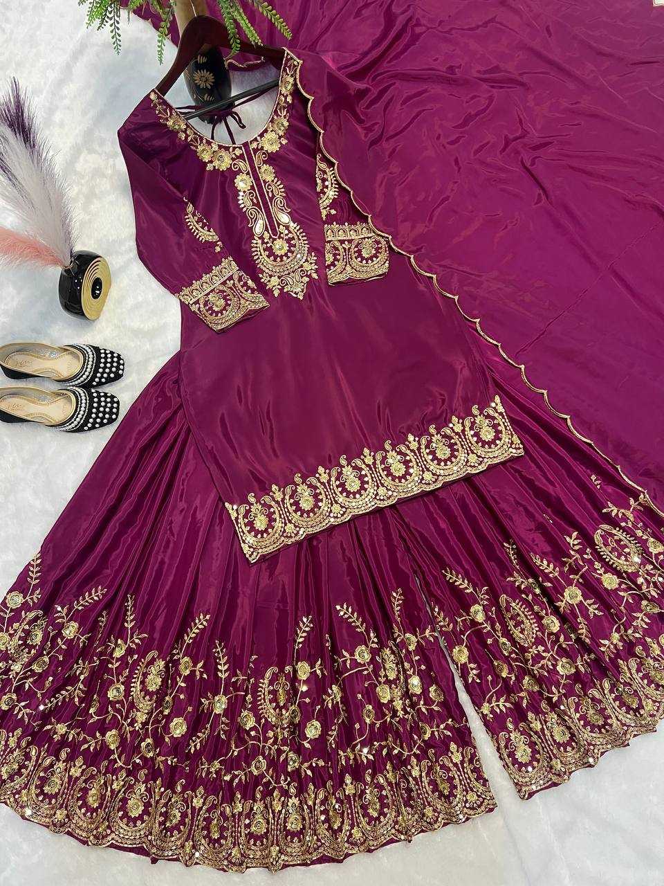 Ynf Crepe Silk KESH528 460 Suits & Dresses Wedding Collections Festive Collections Wholesale Sharara Salwar Suits Ladies Silk Suit Embroidered Suits Manufacturer
