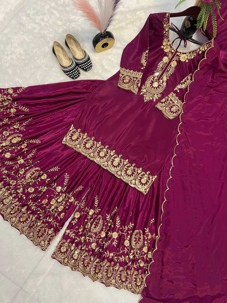 Ynf Crepe Silk KESH528 460 Suits & Dresses Wedding Collections Festive Collections Wholesale Sharara Salwar Suits Ladies Silk Suit Embroidered Suits Manufacturer