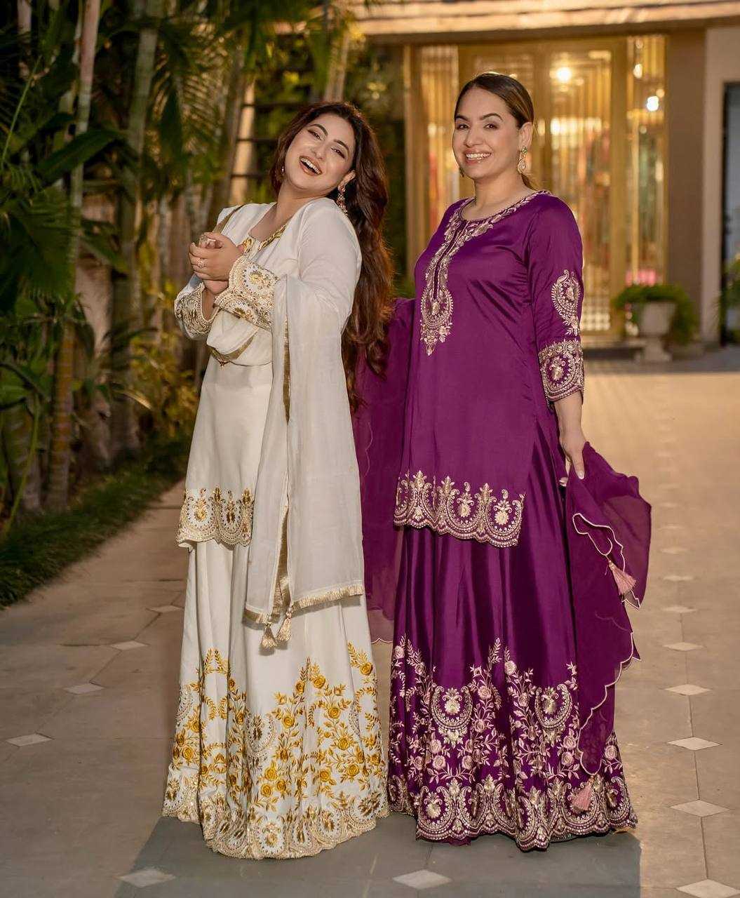 Ynf Crepe Silk KESH528 460 Suits & Dresses Wedding Collections Festive Collections Wholesale Sharara Salwar Suits Ladies Silk Suit Embroidered Suits Manufacturer