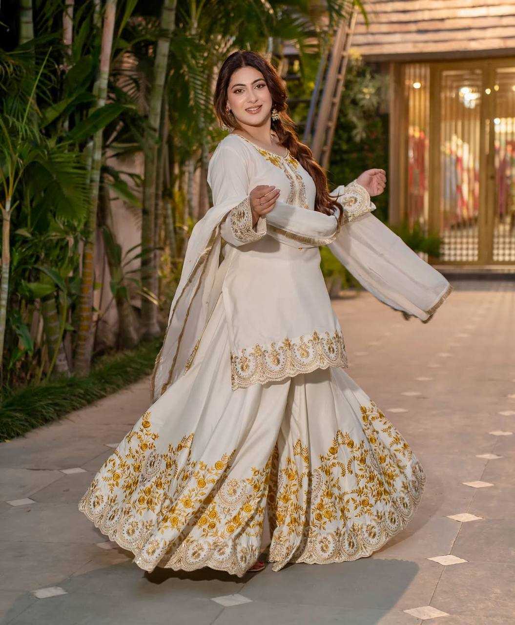 Ynf Crepe Silk KESH528 460 Suits & Dresses Wedding Collections Festive Collections Wholesale Sharara Salwar Suits Ladies Silk Suit Embroidered Suits Manufacturer