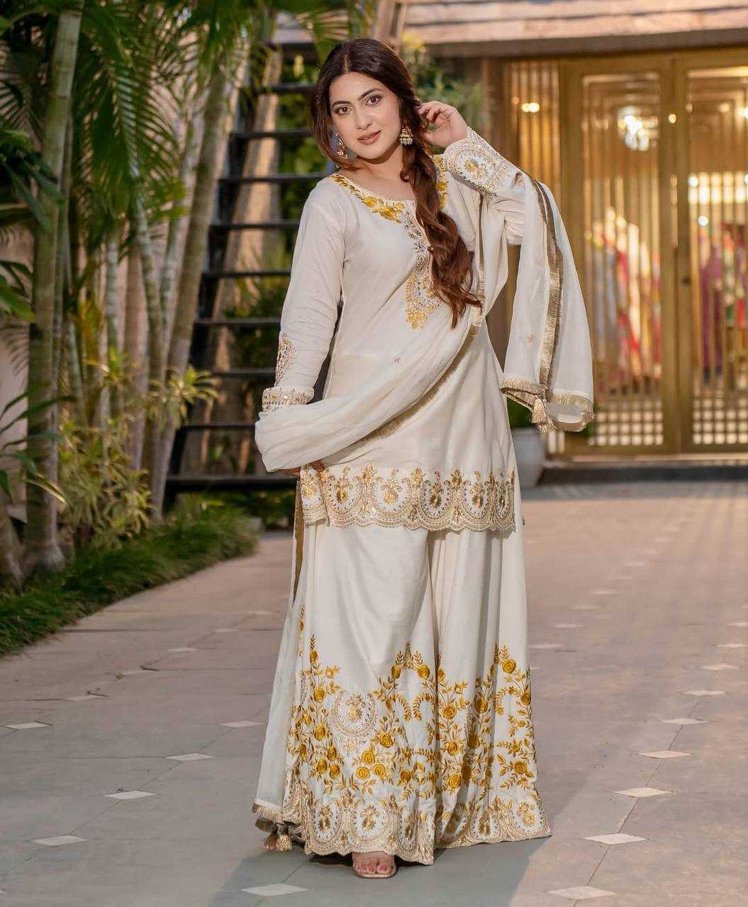 Ynf Crepe Silk KESH528 460 Suits & Dresses Wedding Collections Festive Collections Wholesale Sharara Salwar Suits Ladies Silk Suit Embroidered Suits Manufacturer