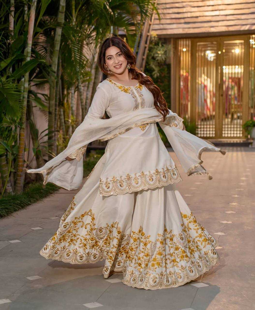 Ynf Crepe Silk KESH528 460 Suits & Dresses Wedding Collections Festive Collections Wholesale Sharara Salwar Suits Ladies Silk Suit Embroidered Suits Manufacturer