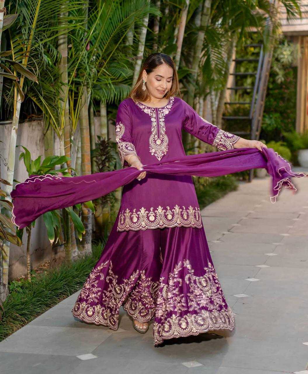 Ynf Crepe Silk KESH528 460 Suits & Dresses Wedding Collections Festive Collections Wholesale Sharara Salwar Suits Ladies Silk Suit Embroidered Suits Manufacturer