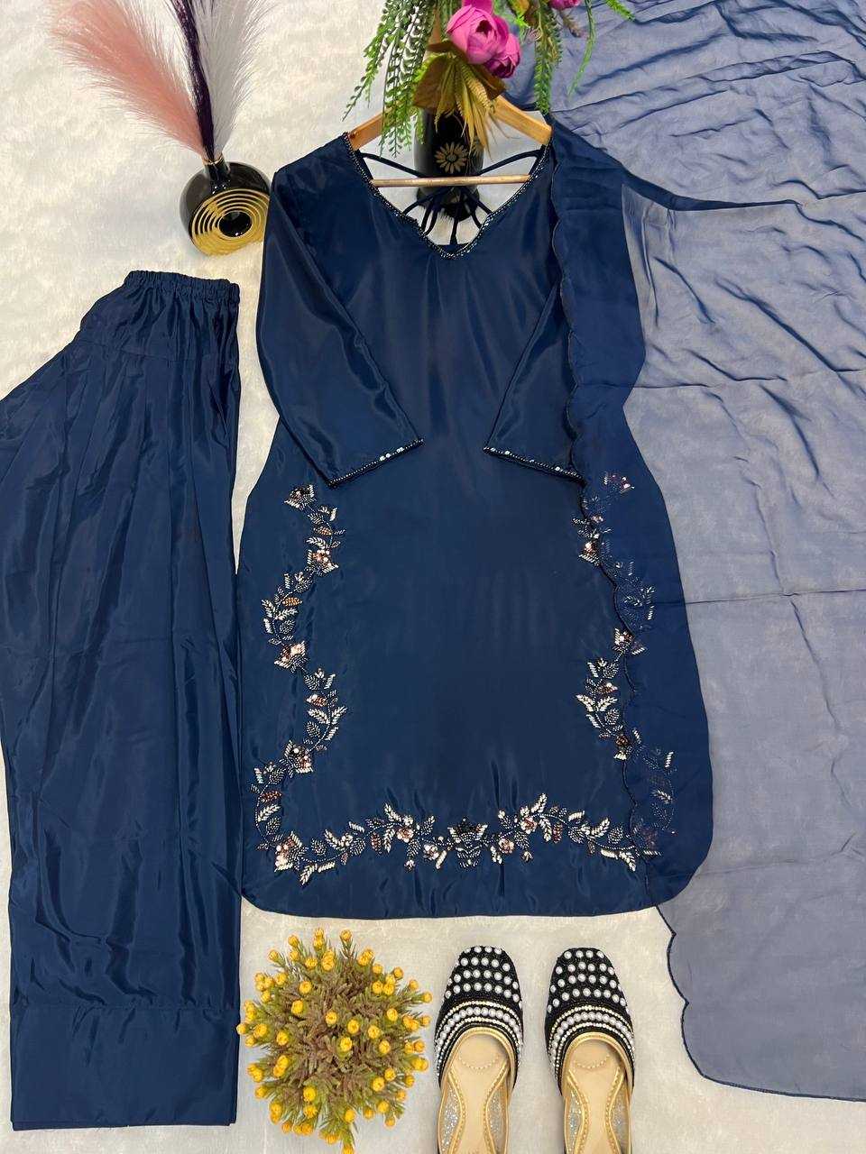Ynf Crepe Silk KESH528 461 Suits & Dresses Wedding Collections Festive Collections Wholesale Ladies Silk Suit Party wear suits Handwork Suits Manufacturer