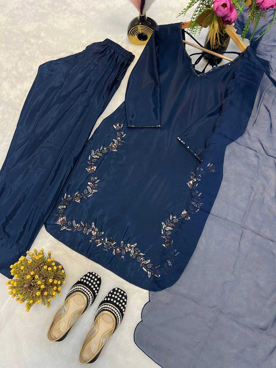 Ynf Crepe Silk KESH528 461 Suits & Dresses Wedding Collections Festive Collections Wholesale Ladies Silk Suit Party wear suits Handwork Suits Manufacturer