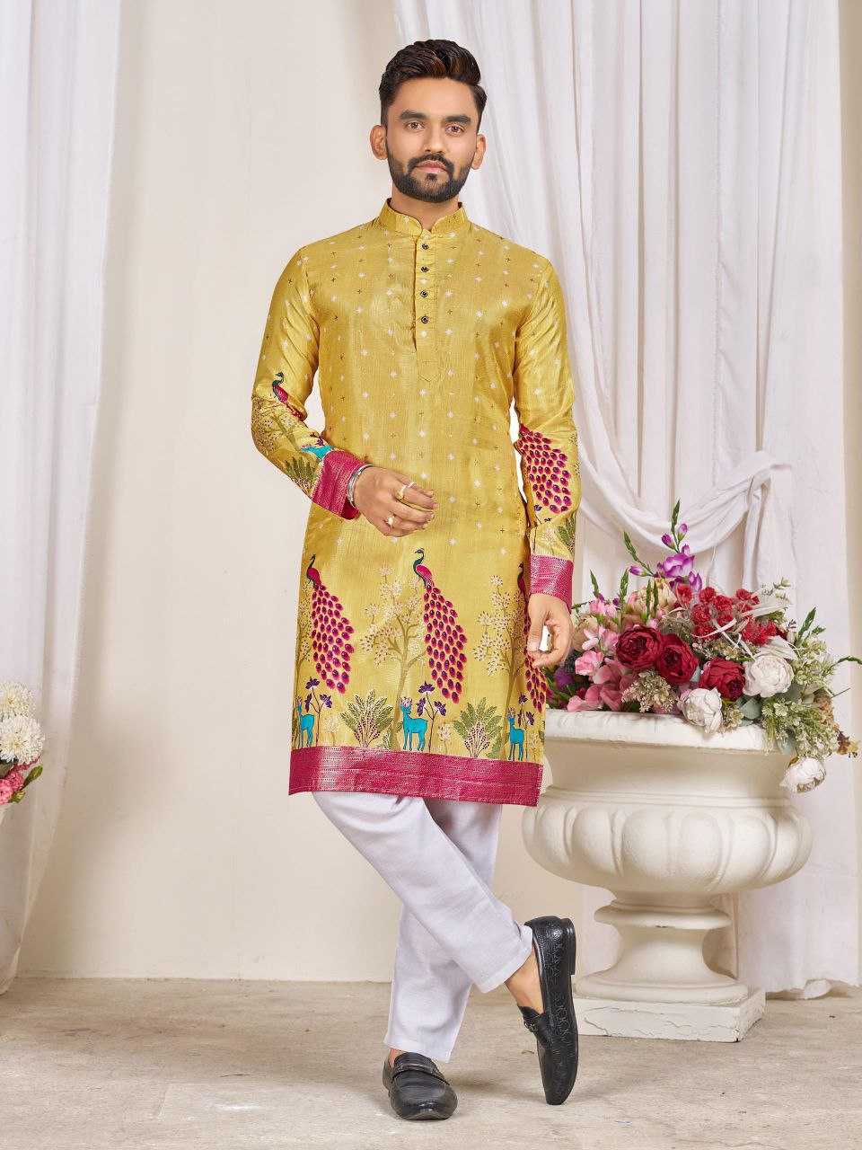Ynf Dola Silk RIN131 LOVE BIRDS Couple Wear Plus Size Collections Wholesale Festive Matching Couple Dresses Designer Ethnic Outfits for Couples Manufacturer