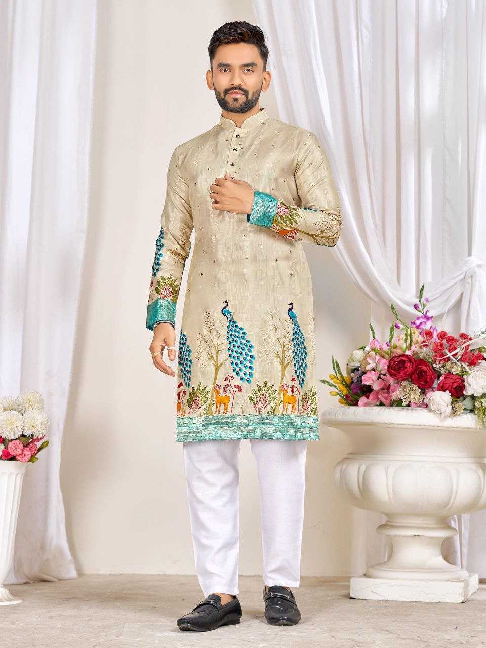 Ynf Dola Silk RIN131 LOVE BIRDS Couple Wear Plus Size Collections Wholesale Festive Matching Couple Dresses Designer Ethnic Outfits for Couples Manufacturer