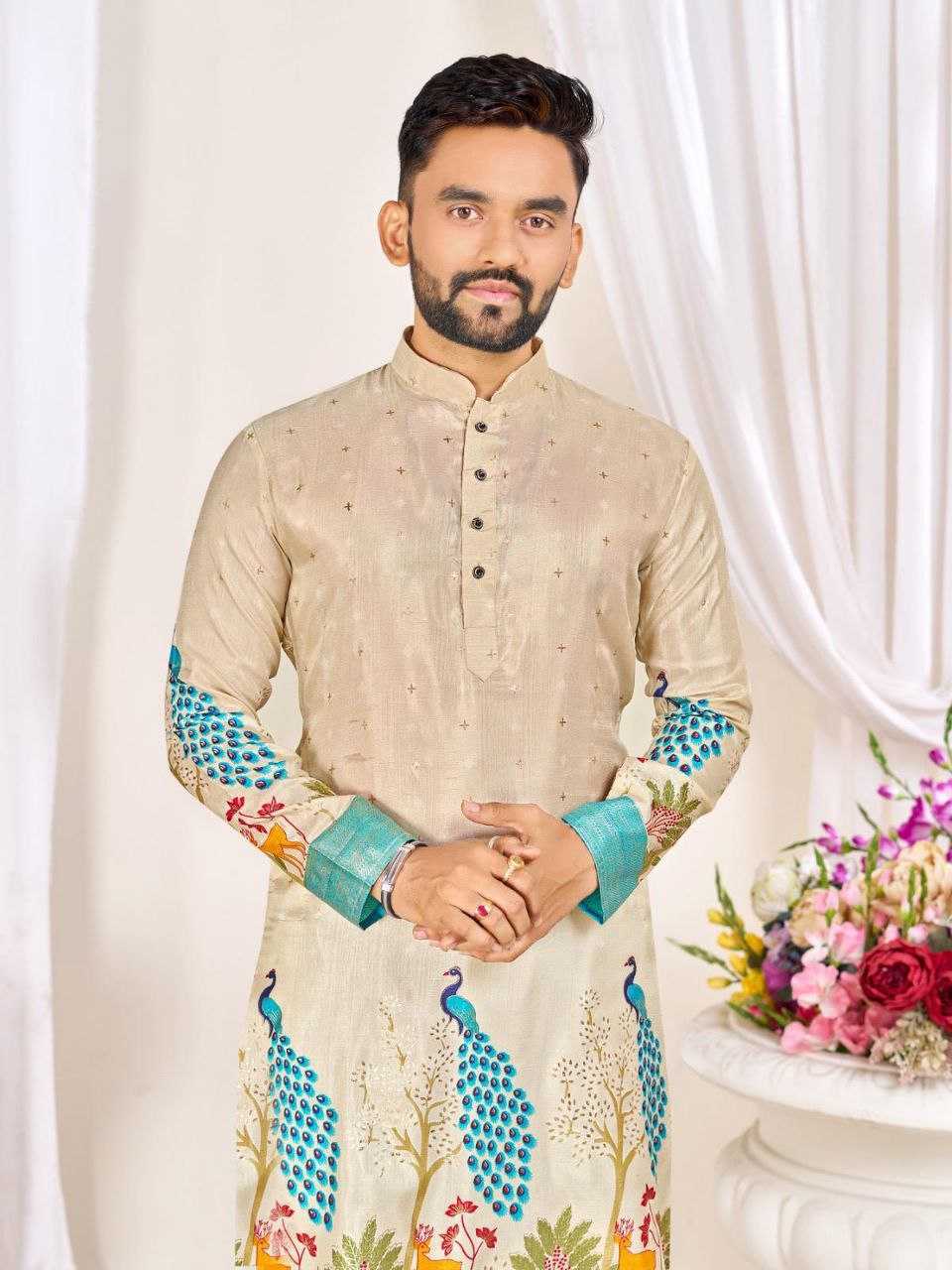 Ynf Dola Silk RIN131 LOVE BIRDS Couple Wear Plus Size Collections Wholesale Festive Matching Couple Dresses Designer Ethnic Outfits for Couples Manufacturer