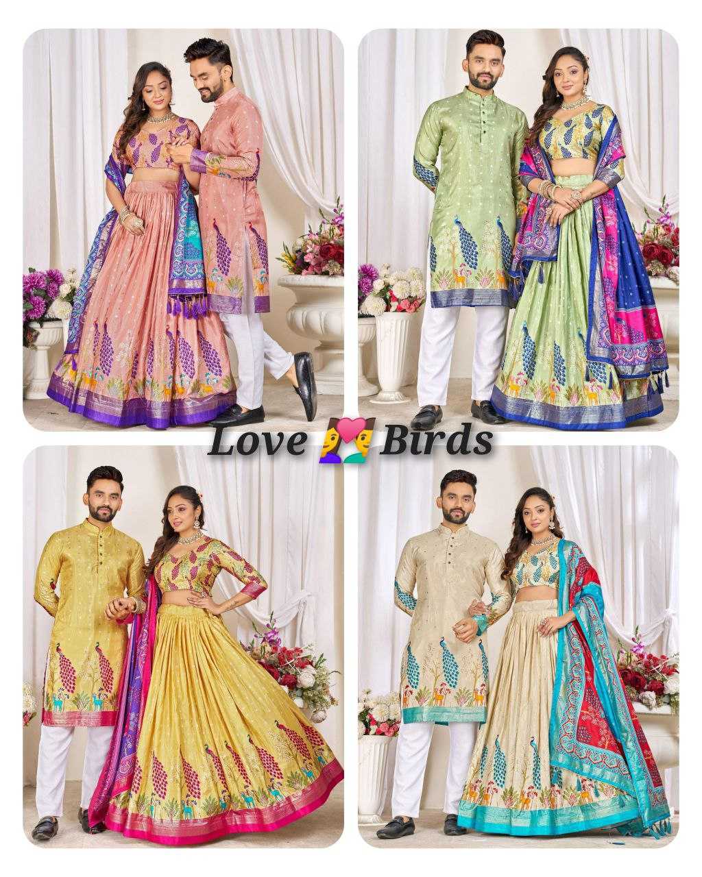 Ynf Dola Silk RIN131 LOVE BIRDS Couple Wear Plus Size Collections Wholesale Festive Matching Couple Dresses Designer Ethnic Outfits for Couples Manufacturer