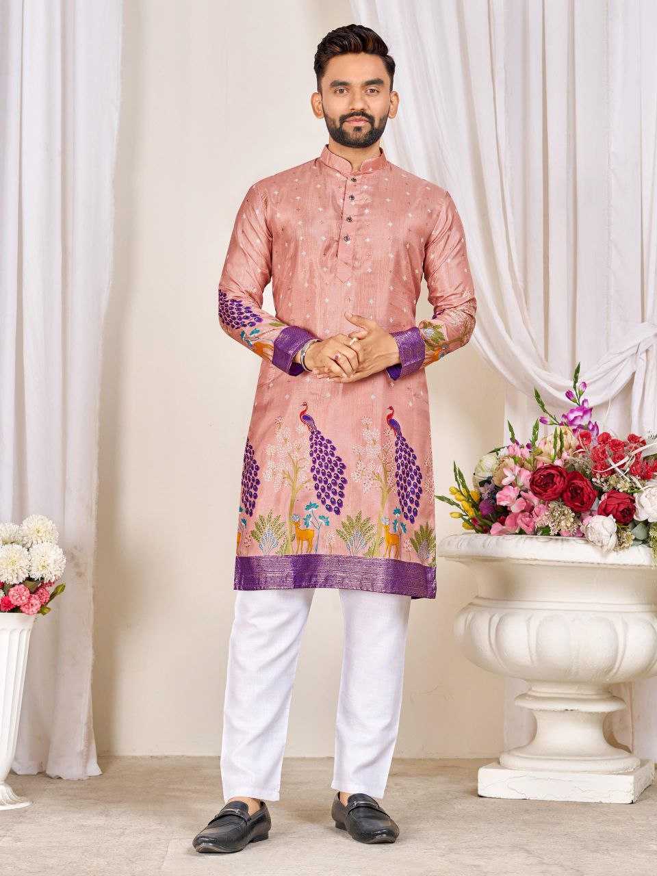 Ynf Dola Silk RIN131 LOVE BIRDS Couple Wear Plus Size Collections Wholesale Festive Matching Couple Dresses Designer Ethnic Outfits for Couples Manufacturer