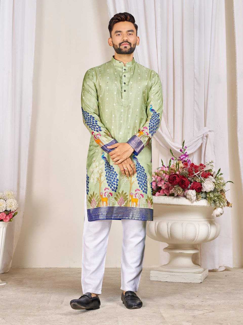 Ynf Dola Silk RIN131 LOVE BIRDS Couple Wear Plus Size Collections Wholesale Festive Matching Couple Dresses Designer Ethnic Outfits for Couples Manufacturer