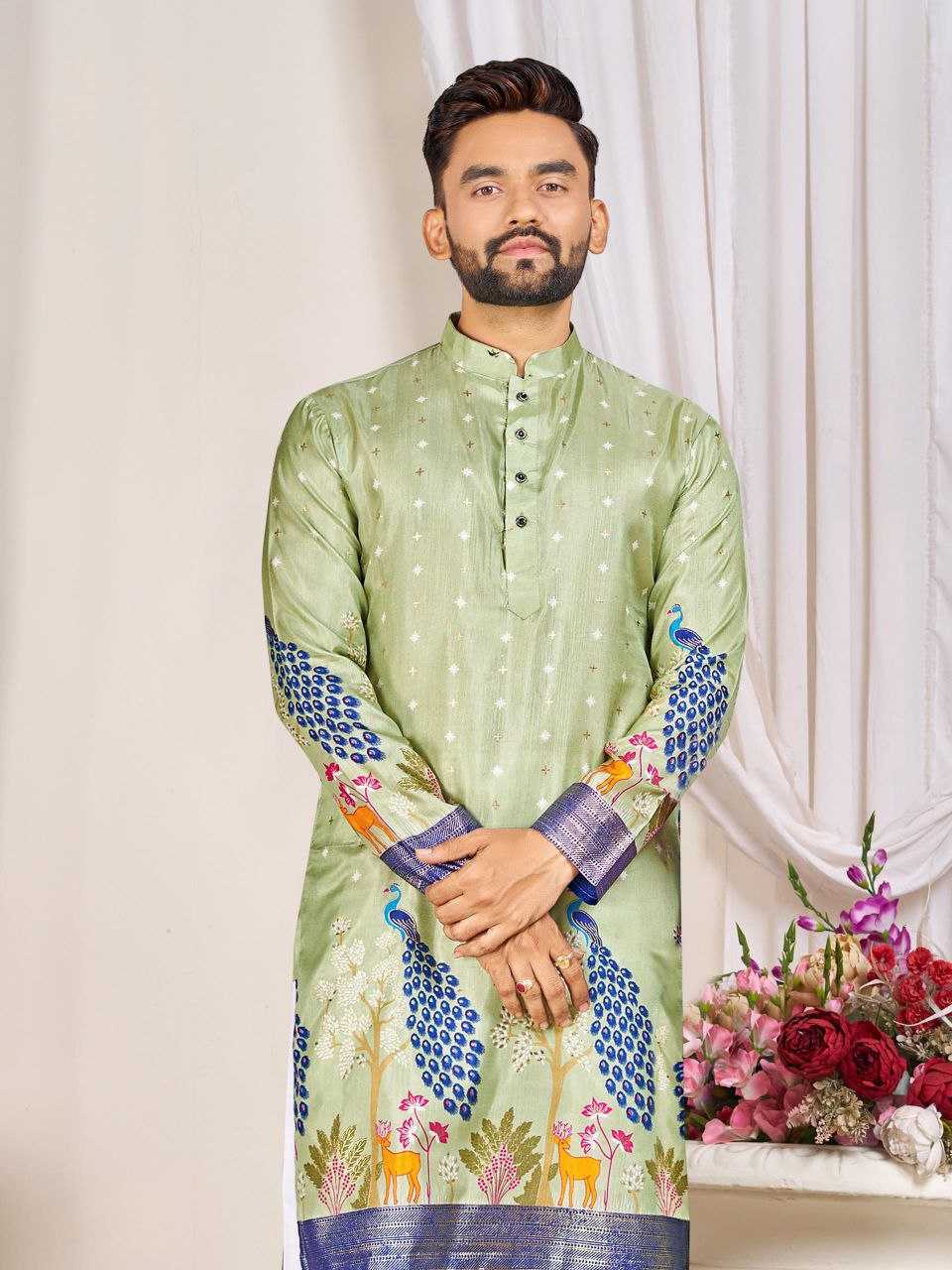 Ynf Dola Silk RIN131 LOVE BIRDS Couple Wear Plus Size Collections Wholesale Festive Matching Couple Dresses Designer Ethnic Outfits for Couples Manufacturer