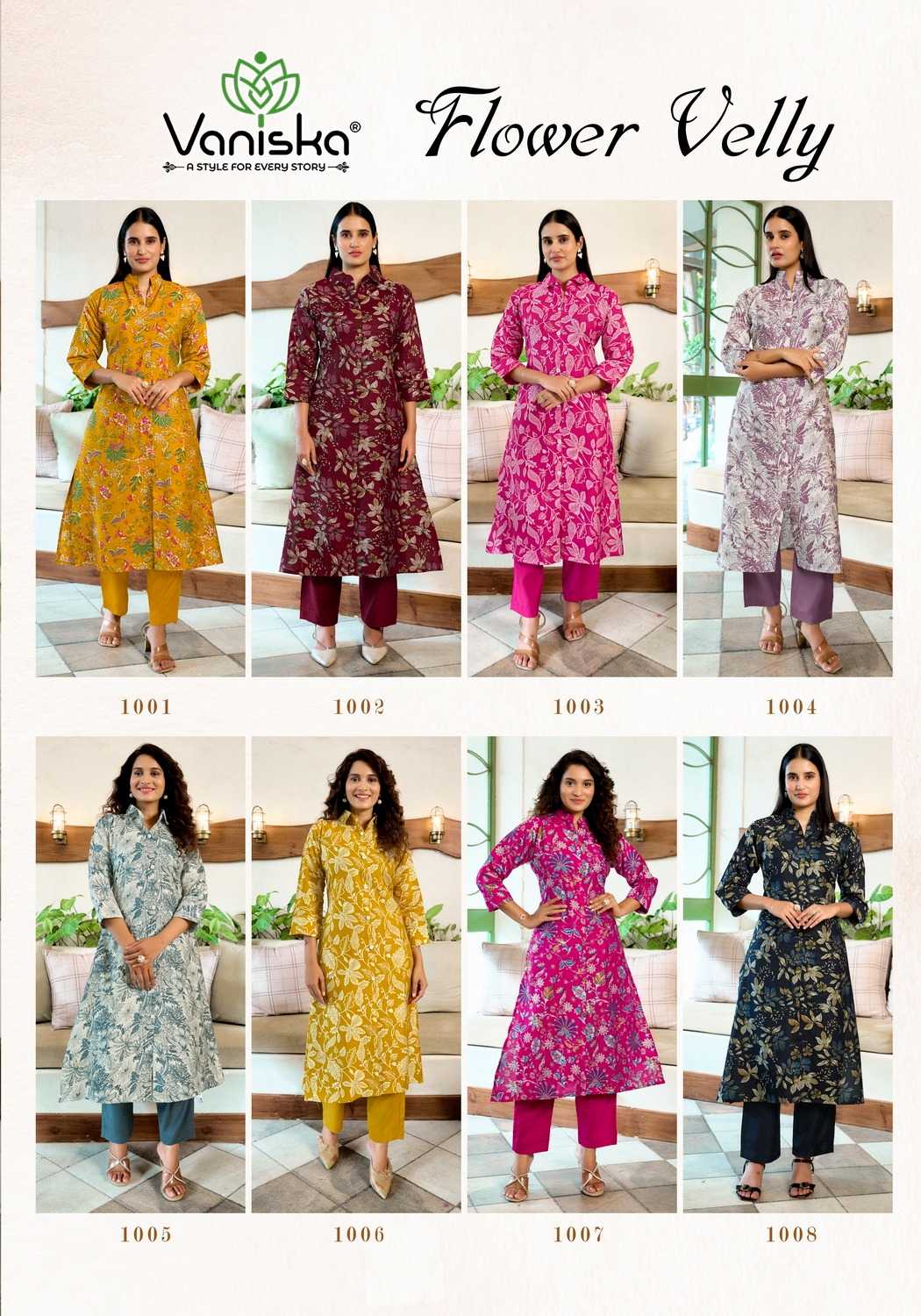 Ynf Fancy RIN190 VANISKA-FLOWER VELLY VOL.1 Setwise Collections Wholesale Kurtis Catalogs Manufacturer