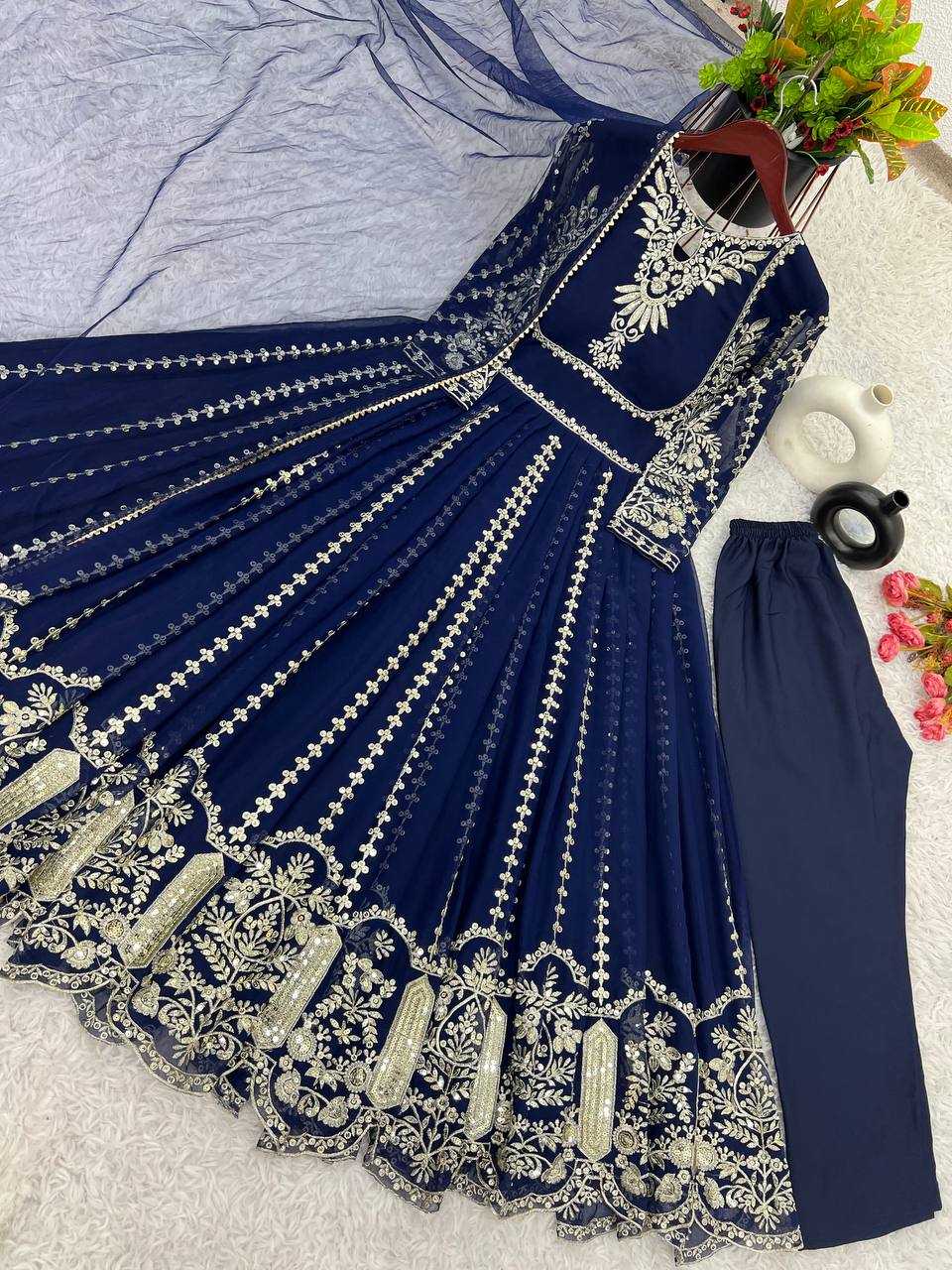 Ynf Faux Georgette KESH499 817 Gowns Wholesale Party Wear Gowns Sequin Gowns Manufacturer