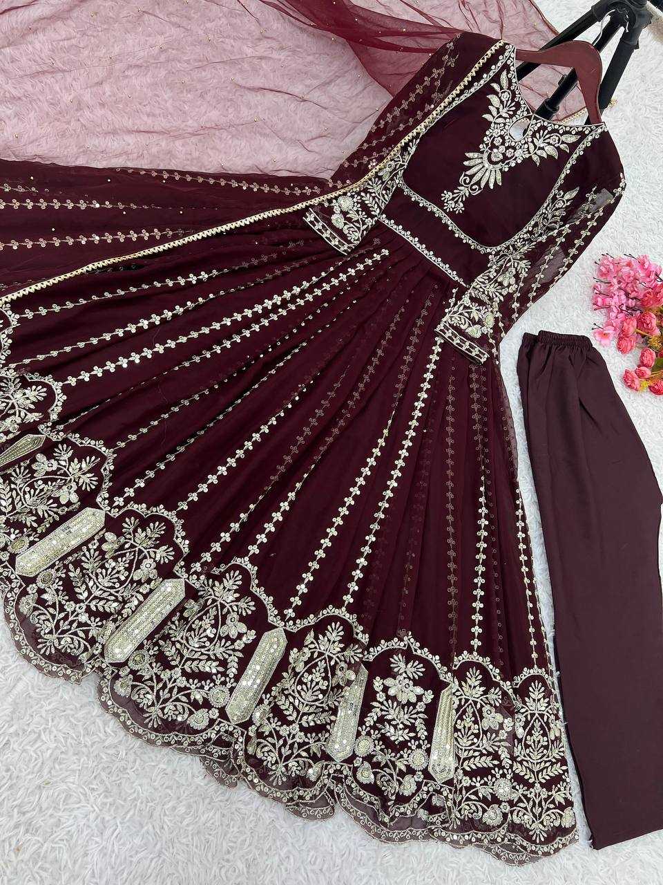 Ynf Faux Georgette KESH499 817 Gowns Wholesale Party Wear Gowns Sequin Gowns Manufacturer