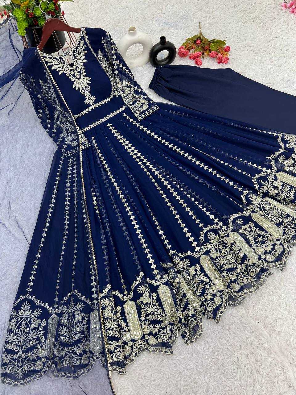 Ynf Faux Georgette KESH499 817 Gowns Wholesale Party Wear Gowns Sequin Gowns Manufacturer