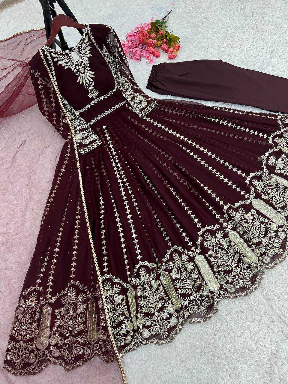 Ynf Faux Georgette KESH499 817 Gowns Wholesale Party Wear Gowns Sequin Gowns Manufacturer