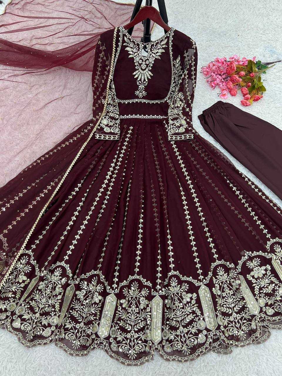 Ynf Faux Georgette KESH499 817 Gowns Wholesale Party Wear Gowns Sequin Gowns Manufacturer