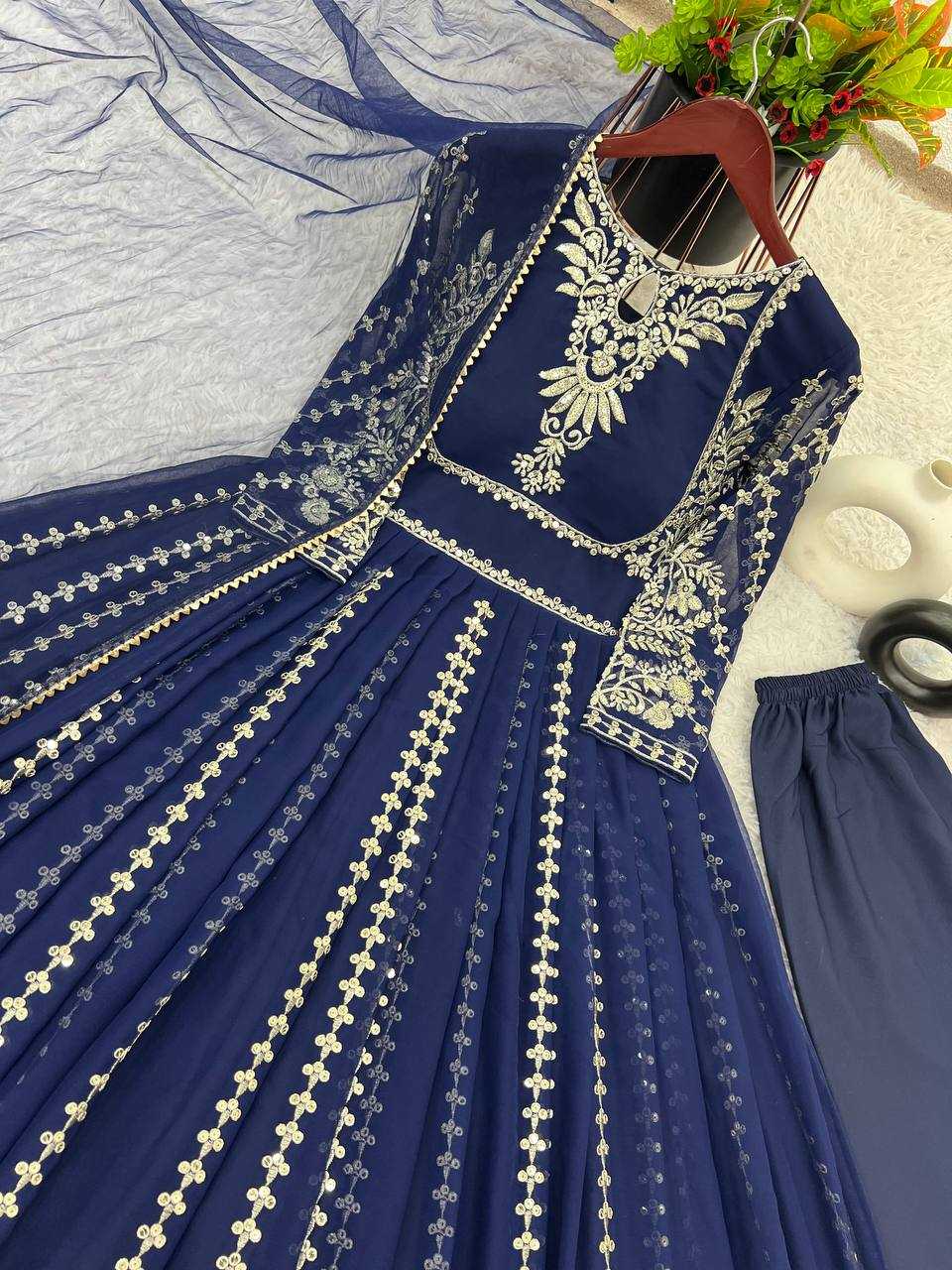 Ynf Faux Georgette KESH499 817 Gowns Wholesale Party Wear Gowns Sequin Gowns Manufacturer