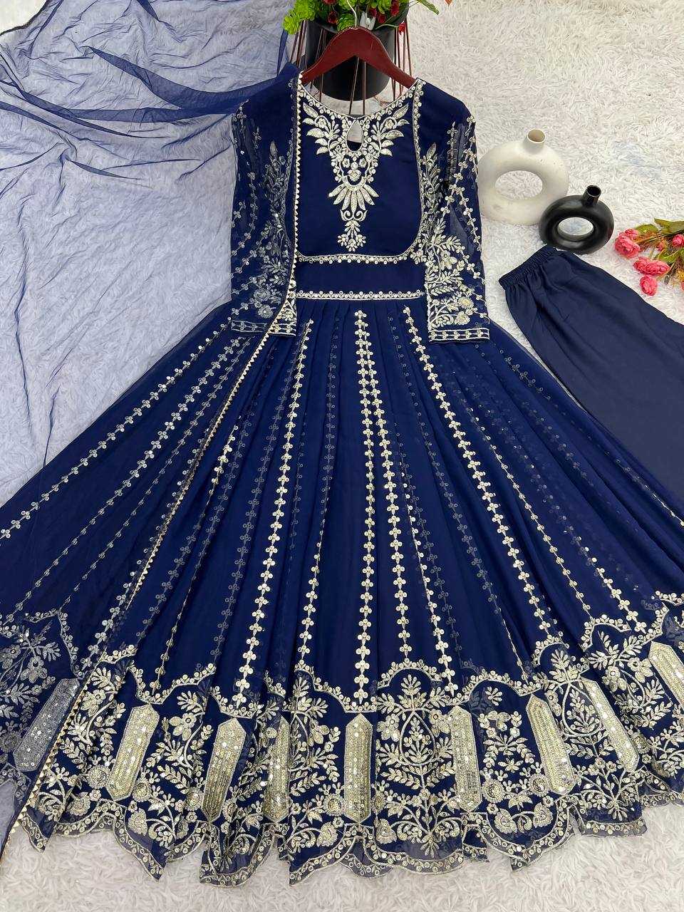 Ynf Faux Georgette KESH499 817 Gowns Wholesale Party Wear Gowns Sequin Gowns Manufacturer