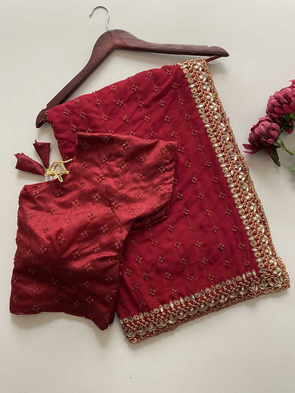 Ynf Faux Georgette KESH524 3465 Sarees Bollywood Collections Wholesale Georgette Sarees Embroidered Sarees Ananya Pandey Sarees Manufacturer