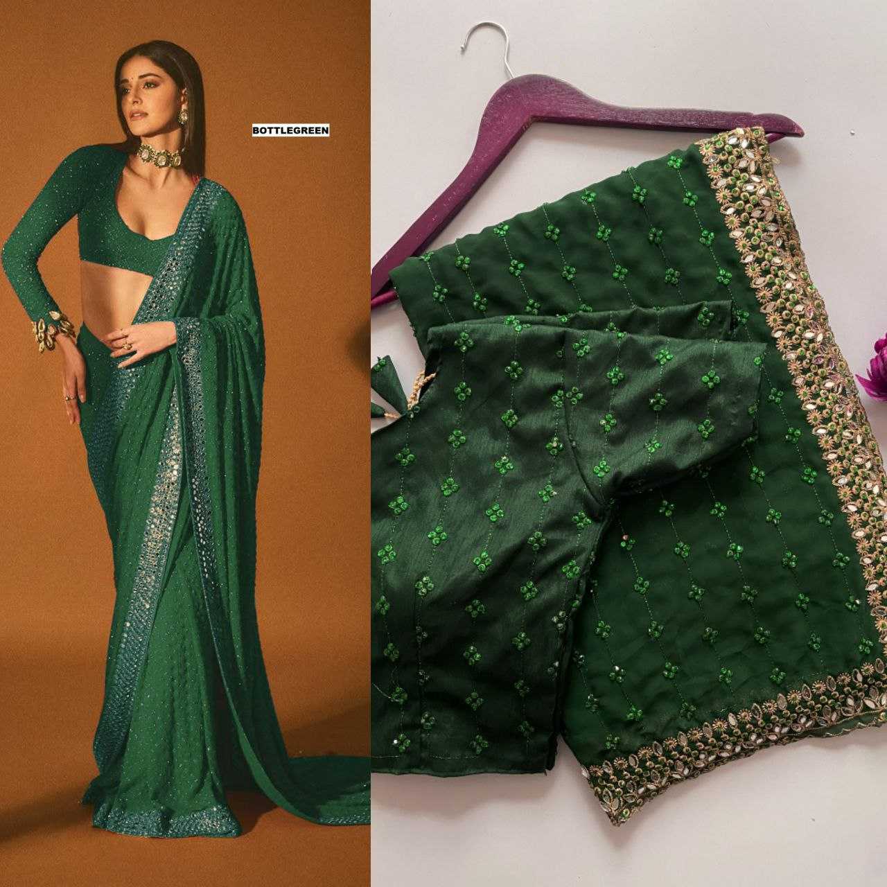 Ynf Faux Georgette KESH524 3465 Sarees Bollywood Collections Wholesale Georgette Sarees Embroidered Sarees Ananya Pandey Sarees Manufacturer