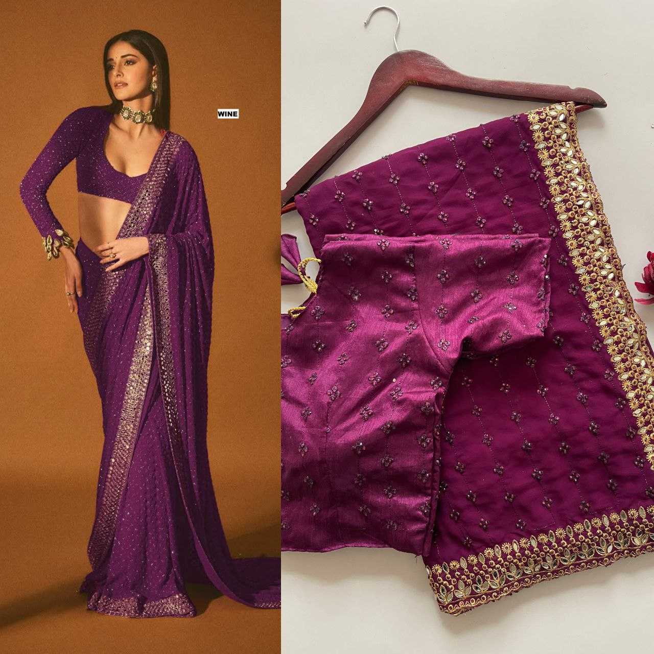Ynf Faux Georgette KESH524 3465 Sarees Bollywood Collections Wholesale Georgette Sarees Embroidered Sarees Ananya Pandey Sarees Manufacturer