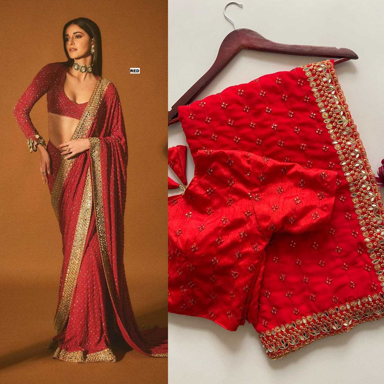 Ynf Faux Georgette KESH524 3465 Sarees Bollywood Collections Wholesale Georgette Sarees Embroidered Sarees Ananya Pandey Sarees Manufacturer