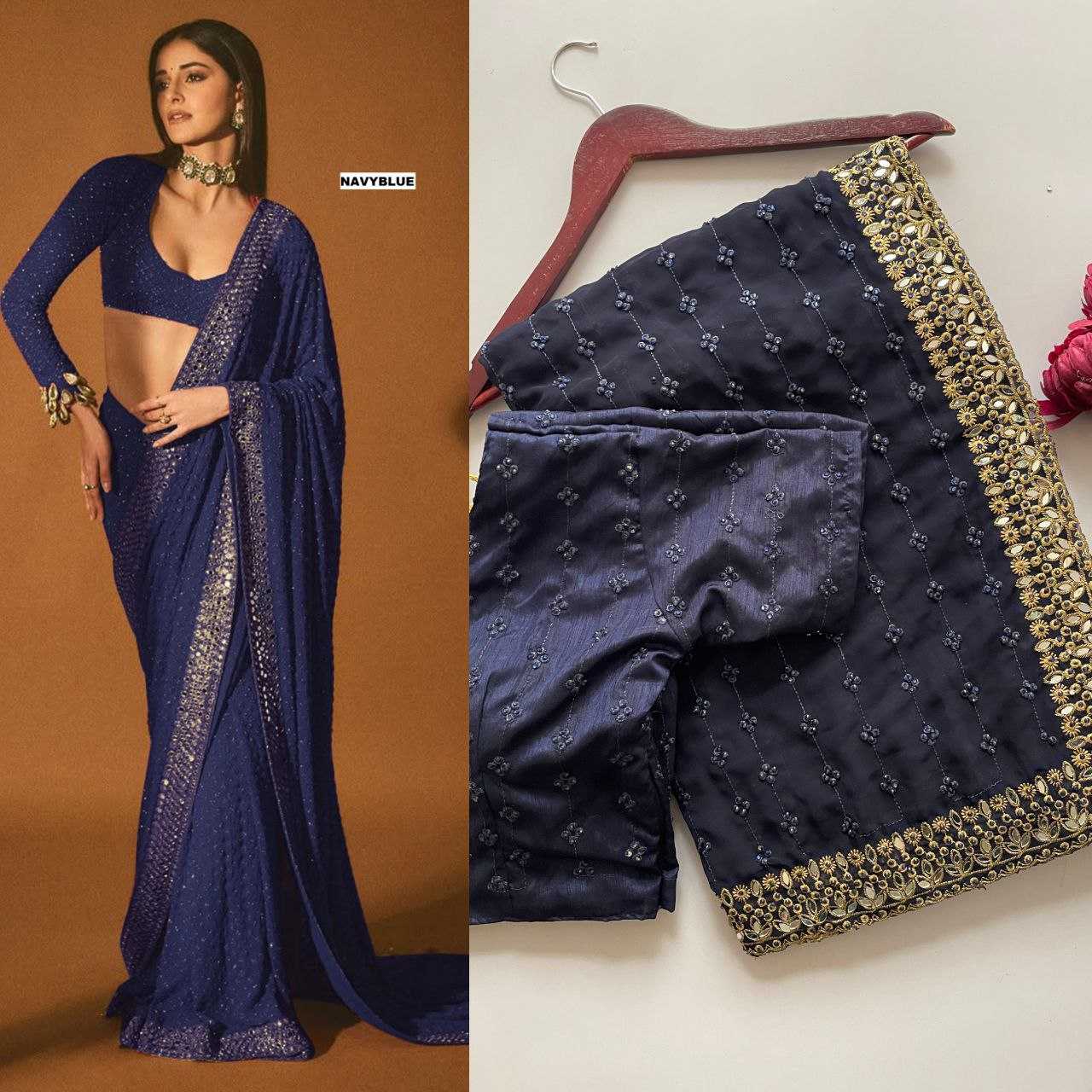 Ynf Faux Georgette KESH524 3465 Sarees Bollywood Collections Wholesale Georgette Sarees Embroidered Sarees Ananya Pandey Sarees Manufacturer