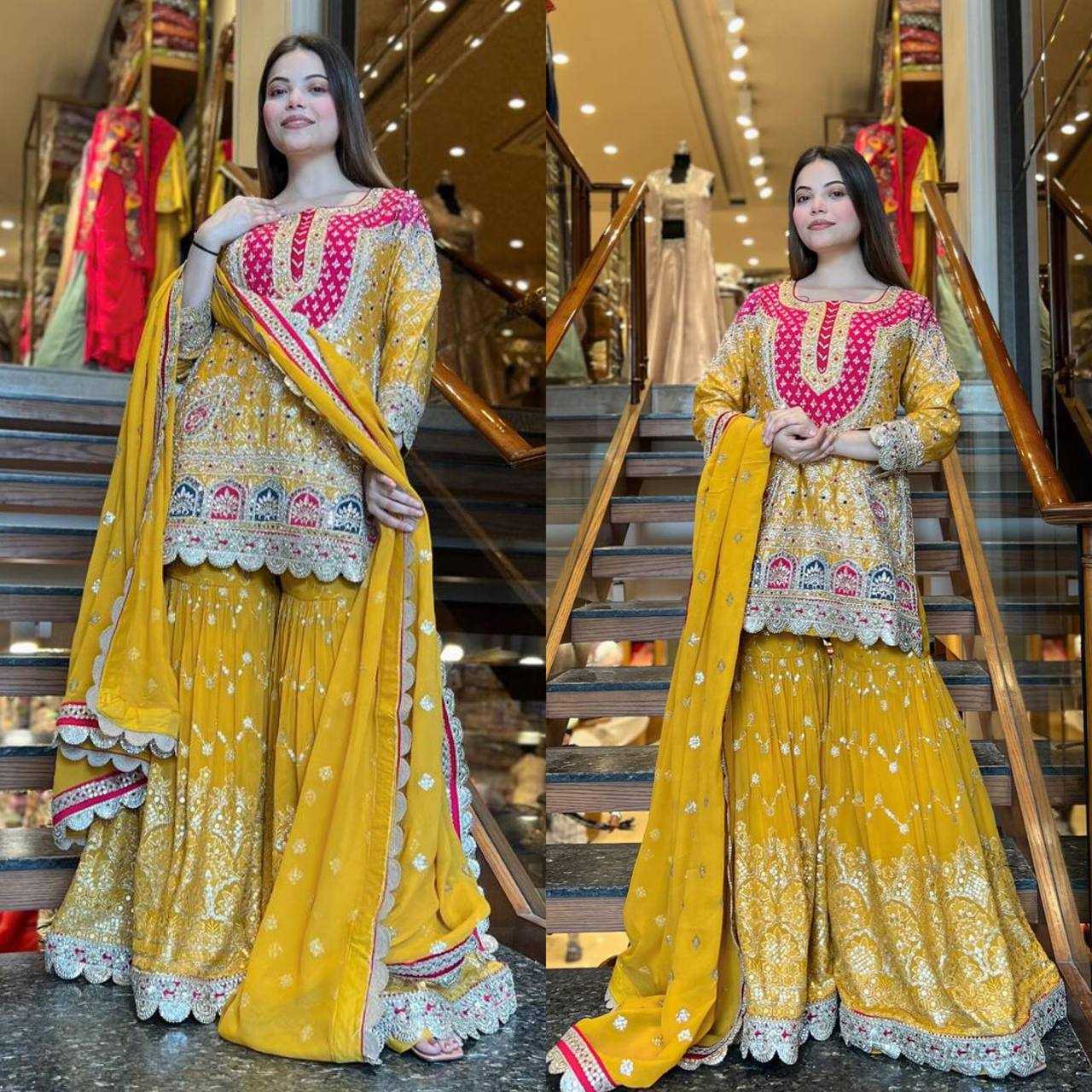 Ynf Faux Georgette KESH528 403 Suits & Dresses Wedding Collections Festive Collections Wholesale Sharara Salwar Suits Embroidery Suits Haldi Outfits Manufacturer